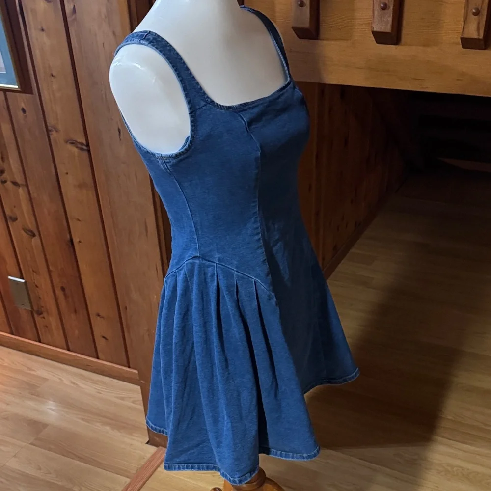Cider Size Medium M Denim Square-Neck Mini Dress stretch - Picture 4 of 13